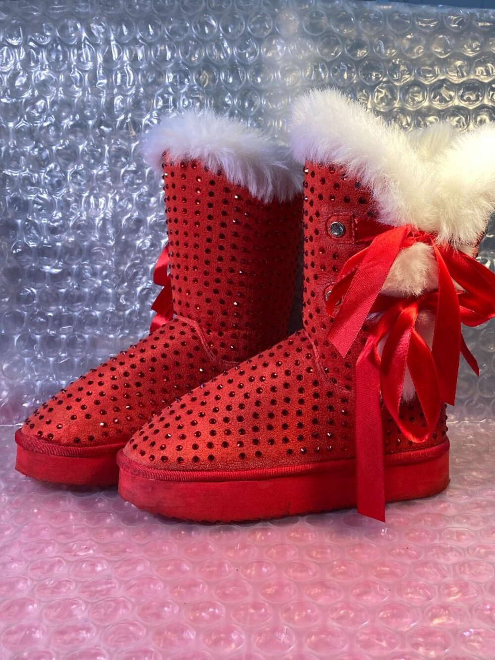 Dolls Kill Sugar Thrillz Snowflake Cadet Rhinestone Booties - Red